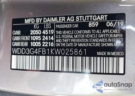 2019 Mercedes-Benz A 220 4Matic z USA, uszkodzony, nr VIN WDD3G4FB1KW025861